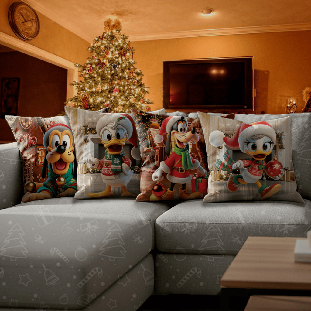 Kit 4 Capa Almofadas Disney Pato Donald Pluto Pateta Natal Papai Noel Sofá Cama Travesseiro Poltrona
