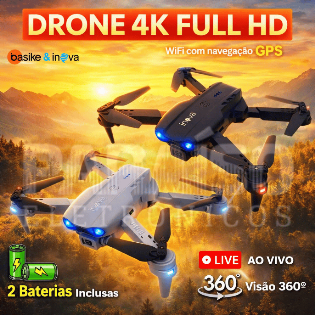 Drone com Câmera GPS 4K AIRCRAFT Inova FULL HD 2 BATERIAS Wi-Fi 2.4 Giroscópio Sensor de Obstáculos