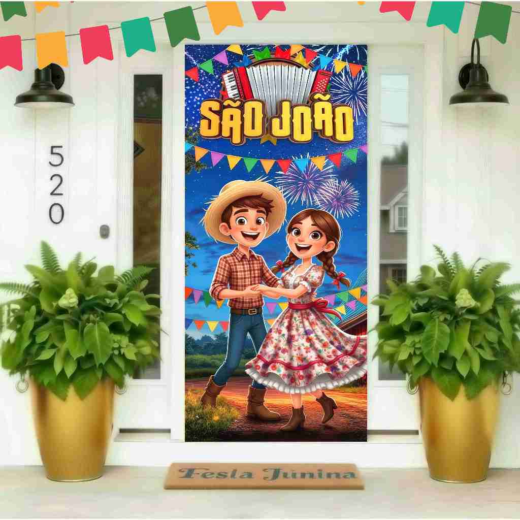 Capa de Porta ARRAIÁ FESTA JUNINA 2026 SÃO JOÃO 2,10 x 0,85 Painel Veste Porta Decorativo Sublimado em Oferta na Shopee