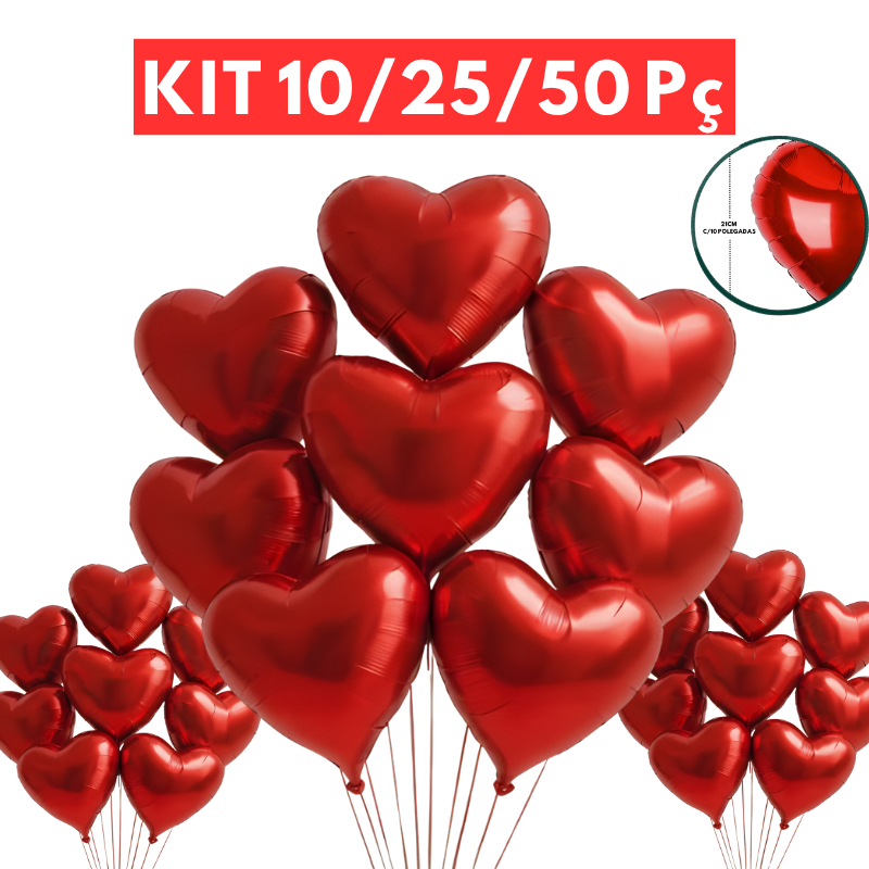 Kit 10/25/50 Balão Coração Vermelho Metalizado 21cm Decoração Dia das mães Surpresa Romantica Festa Namorados casamento em Oferta na Shopee