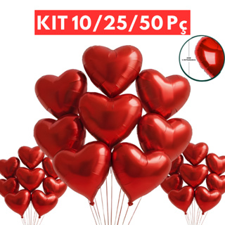 Kit 10/25/50 Balão Coração Vermelho Metalizado 21cm Decoração Dia das mães Surpresa Romantica Festa Namorados casamento em Oferta na Shopee