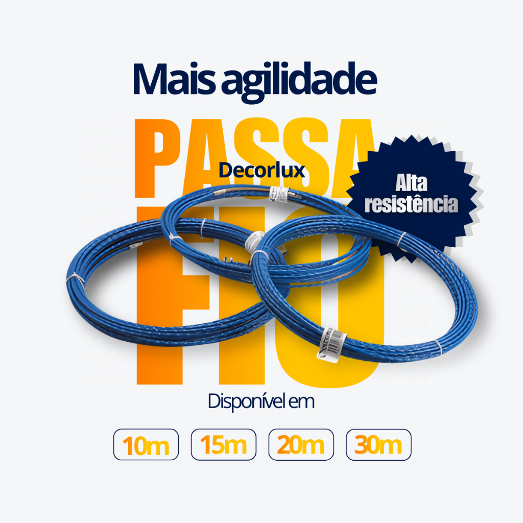 Guia Passa Fio Profissional 30m Aço Reforçado 150kg Eletricista