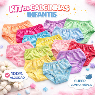 Kit 10 Calcinha Infantil 100% Algodão forro Antialérgica Respirável ou 6 calcinhas Menina P M G GG em Oferta na Shopee