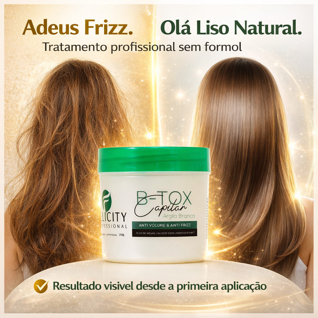 Botox Capilar Sem Formol Felicity Argila Branca 250g Hidratação Profunda Anti Frizz Efeito Liso Natu