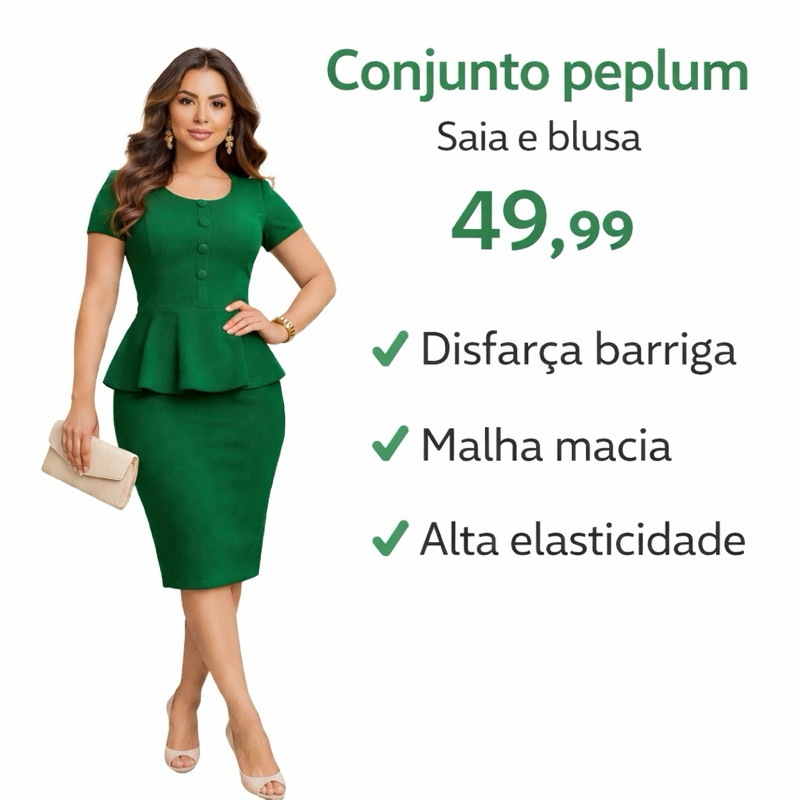 Conjunto mid feminino saia e blusa peplum malha crepe não marca muito elastano moda executiva evangélica básica em Oferta na Shopee