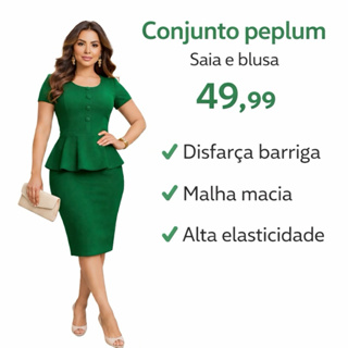 Conjunto mid feminino saia e blusa peplum malha crepe não marca muito elastano moda executiva evangélica básica em Oferta na Shopee