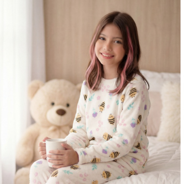 Pijama Infantil Fleece Peludinho Ted – Quentinho, Fofinho e Perfeito para Inverno Fechado