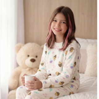 Pijama Infantil Fleece Peludinho Ted – Quentinho, Fofinho e Perfeito para Inverno Fechado em Oferta na Shopee