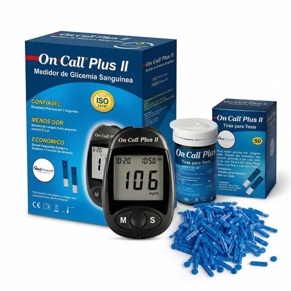 Kit Glicose Completo Medidor Glicemia + 50 Tiras + 50 Lancetas Aparelho Monitor Diabetes