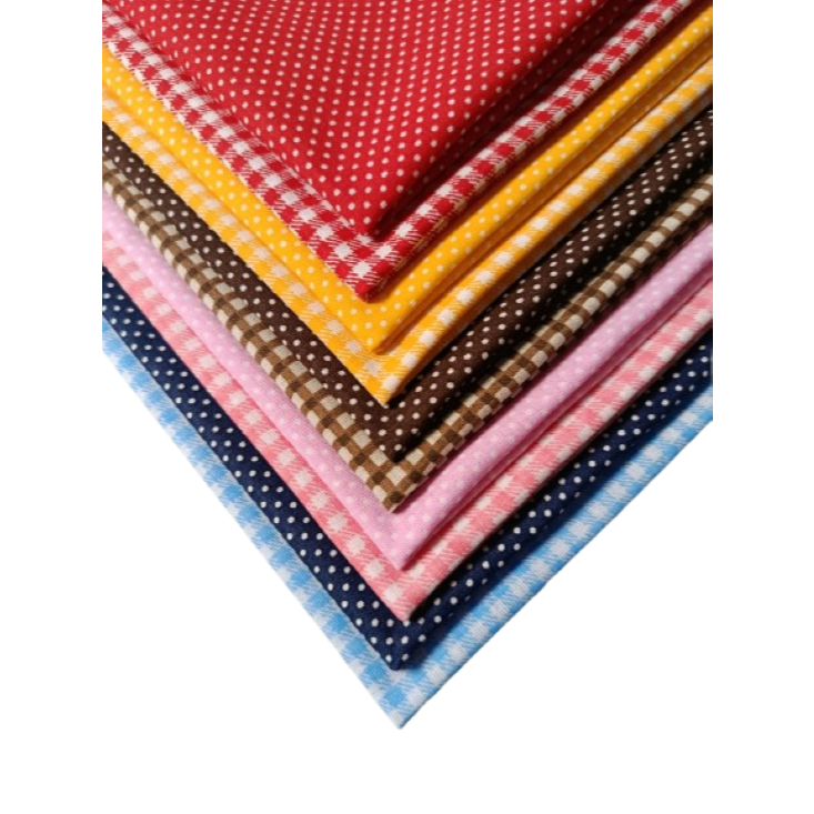 Kit Tecido Tricoline Poa E Xadrez -  50% Algodão 10 Cortes De 50x70cm