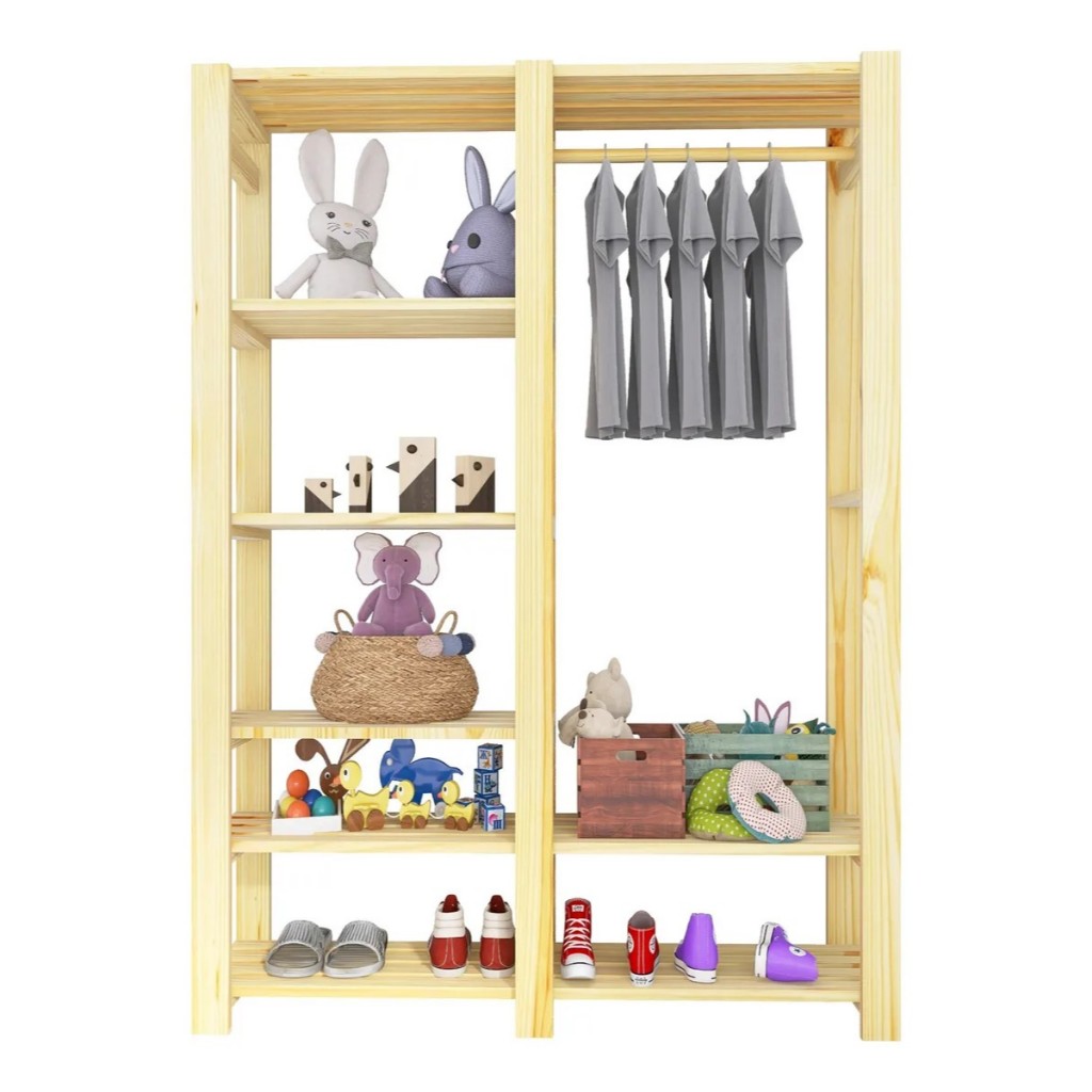Arara Cabideiro C/Prateleiras Organizador Roupas E Livros Cor Pinus em Oferta na Shopee