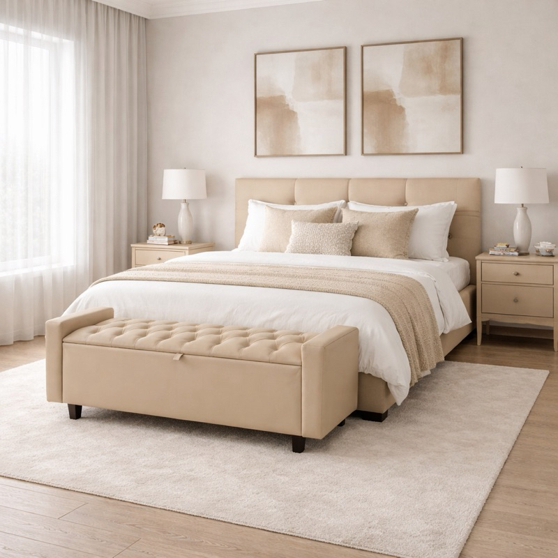 puff bau Banco Recamier 120cm em Corino com Baú – Moderno e Prático