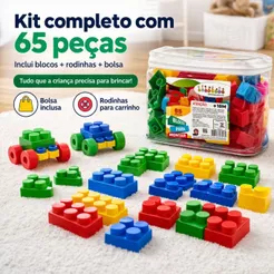 Blocos de Montar Infantil 65 Peças Grande Carrinho Educativo +18 Meses Brinquedo Criança