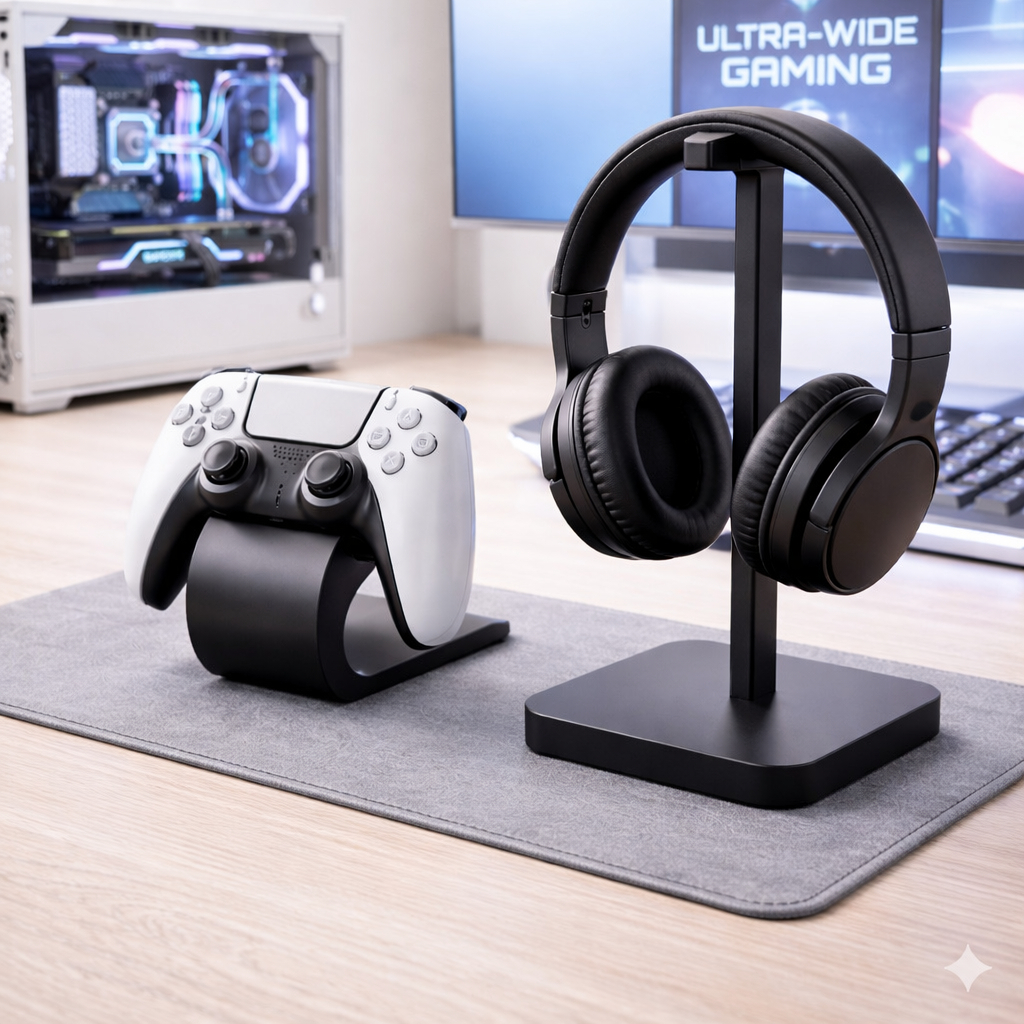 Suporte de Mesa Para Fone Headset Suporte Manete Kit Gamer Universal Elegante Minimalista