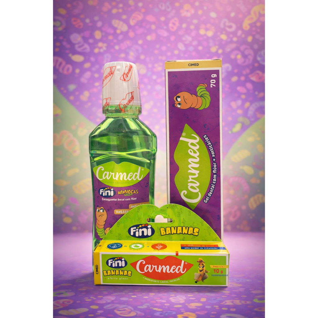 Kit Carmed Fini Minhocas Cimed Original (Gel Dental  + Enxaguante Bucal  + Hidratante Labial Fini Banana)