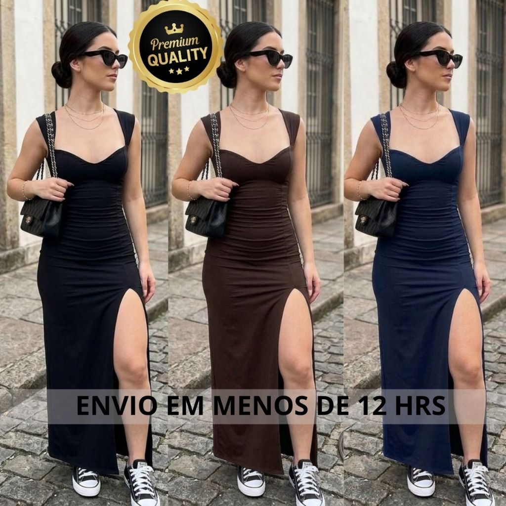 Vestido Feminino Estiloso Longo VESTIDOS FENDA Sexy Moda Gringa Festa Formatura chique elegante noit