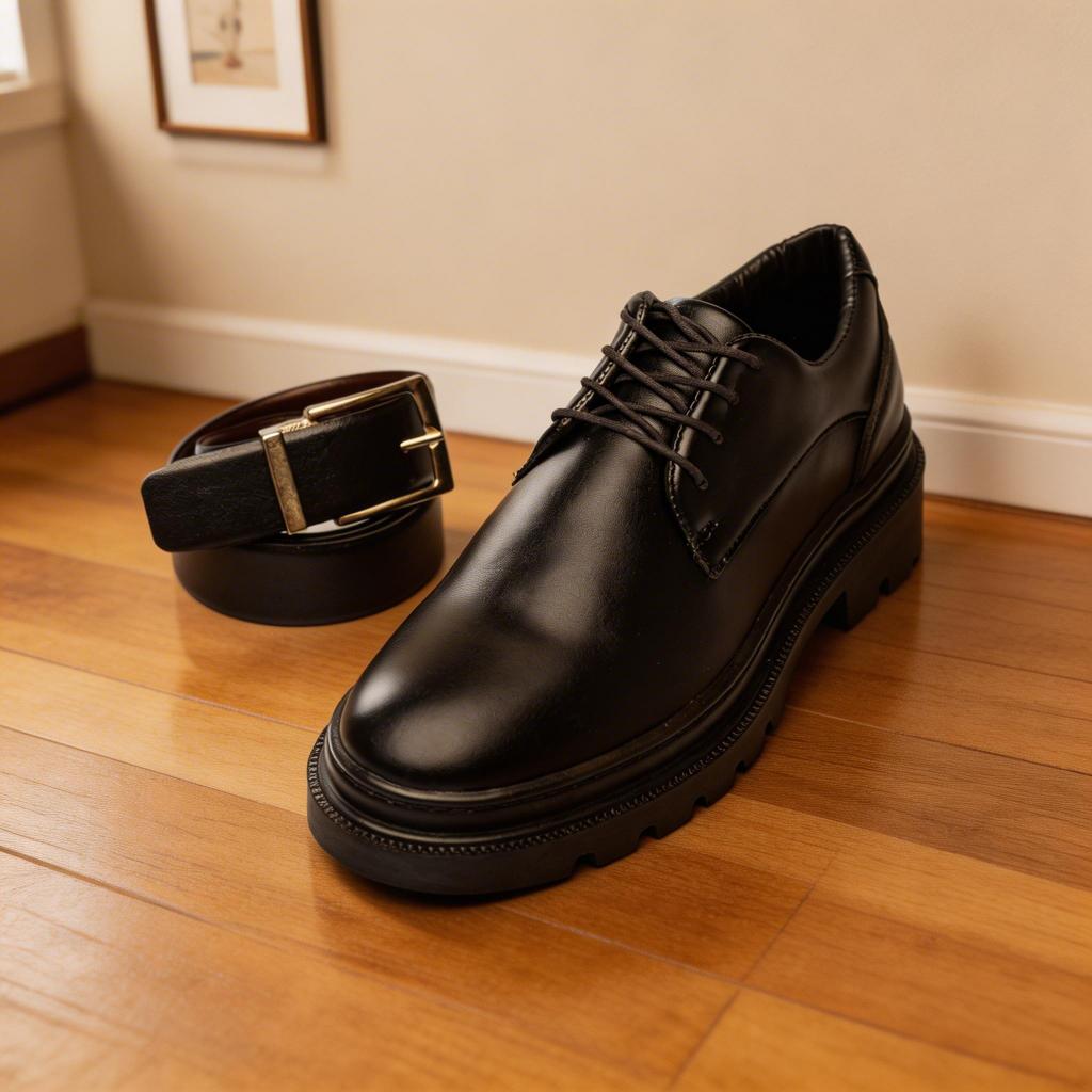 Sapato Social Masculino Lorenzo Blaqueado Sola Alta Elegante + Cinto Dia dos Pais