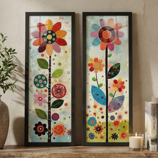 Kit 2 Quadros 18x45 cm Sala, Varanda, Vasos, Flores, moldura e Vidro em Oferta na Shopee