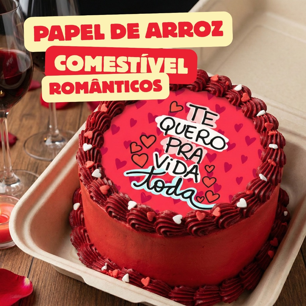12 PAPEL DE ARROZ  FRASES LOVE 9,5CM BENTO CAKE BOLO CONFEITARIA  COMESTIVEL