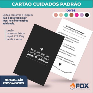 Cartão Cuidados Acessórios  Padrão C2S 300g Frente e Verso  | Pronta Entrega em Oferta na Shopee