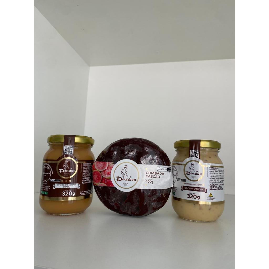 Combo Artesanal : Cocada Cremosa 320g+ Goiabada Cascão 400g+ Doce de Leite 320g Docisbell