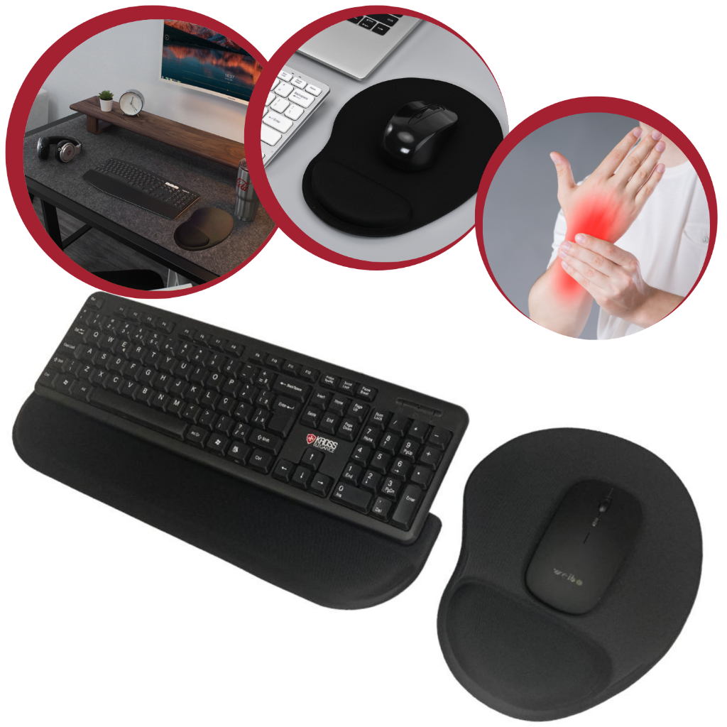 Kit MousePad Ergonômico com Apoio Ergonômico Teclado Home Office Escritório Gamer