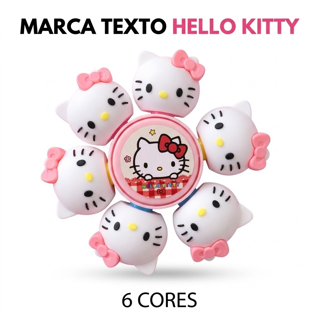 Marca Texto Hello Kitty Plástico Torre 6 Cores Kawaii Sanrio Caneta Fofa Estudo Papelaria Criativa