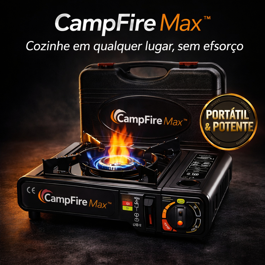 Fogareiro Portátil a Gás CampFire com Maleta Compacto Automático Camping Churrasco Cozinha Prático