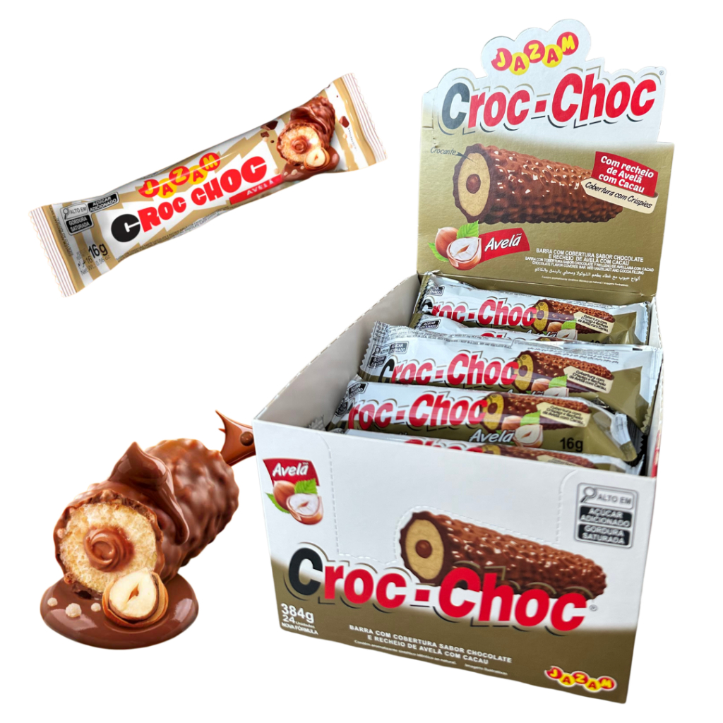 Croc-Choc Avelã 384g | Barra Crocante com Cobertura e Recheio | Sabor Avelã