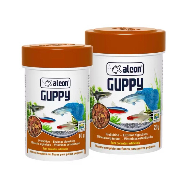 Ração Alcon Guppy Flocos - Alimento Completo com Enzimas Digestivas e Prebiótico, 10g