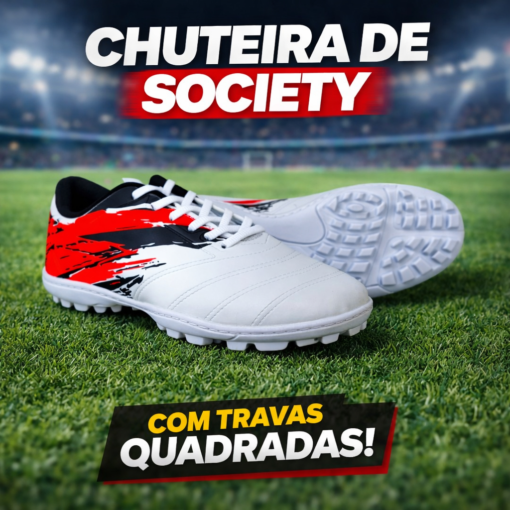 Chuteira Masculina Society Linha Profissional do 38 ao 43 com Solado Costurado Super Confortável Travinhas de Campo