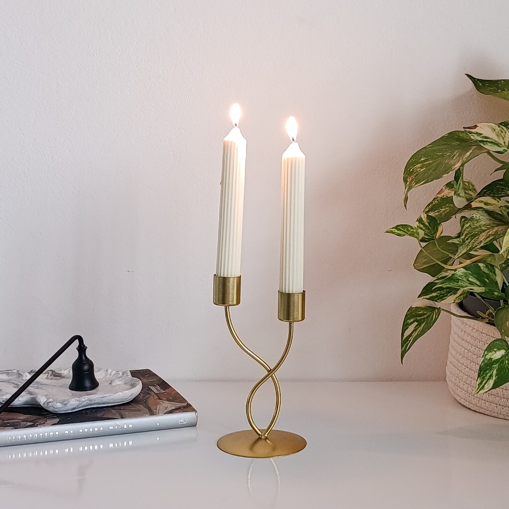 Vela Castiçal Sem Aroma (Par) | Cera Vegetal para Mesa Posta e Jantar Elegante