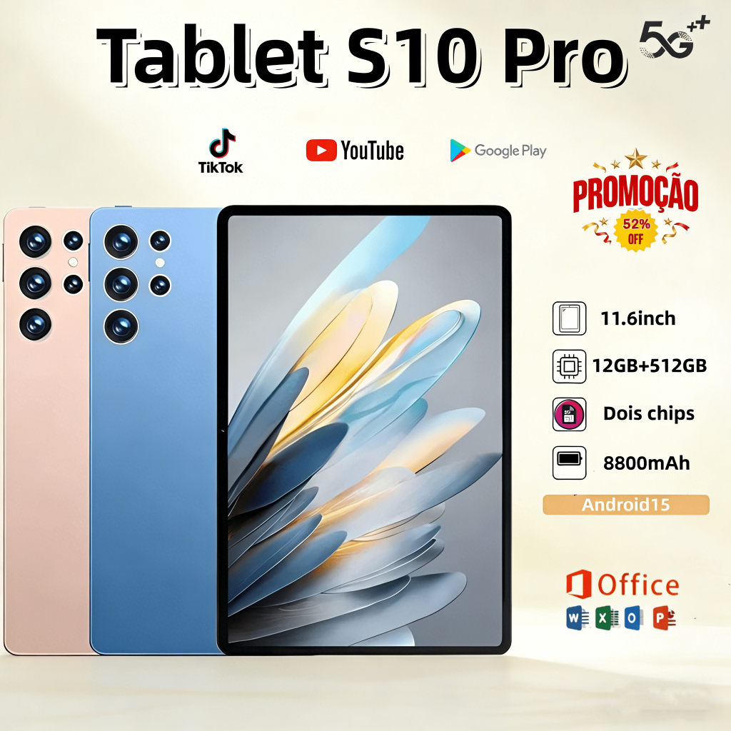 Tablet S10 Pro 11,6 polegadas, 12 GB + 512 GB, bateria de 8.800 mAh, 5G, Android – Desconto por tempo limitado, envio rá