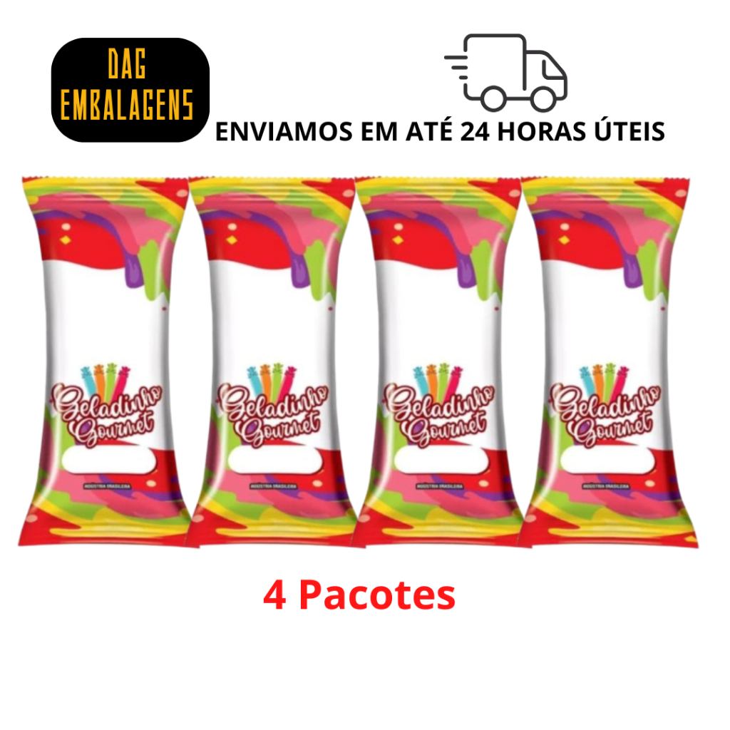 kit 4 Pacotes Embalagem Higiênica bopp para geladinho gourmet sacolé juju dindin chup-chup  7x19