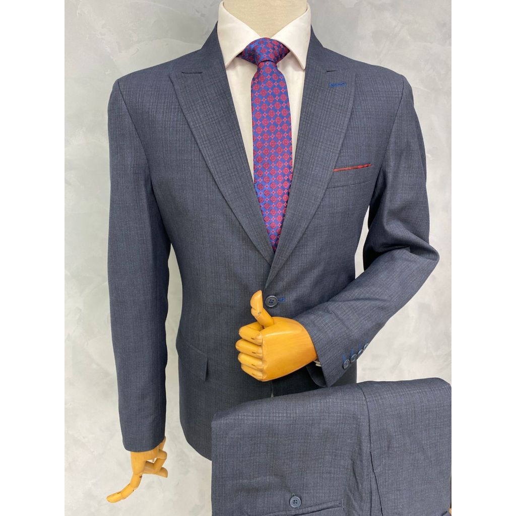 Terno Poliviscose Principe de Gales Lapela Larga Masculino Cor Cinza Escuro Xadrez Nova Modelagem