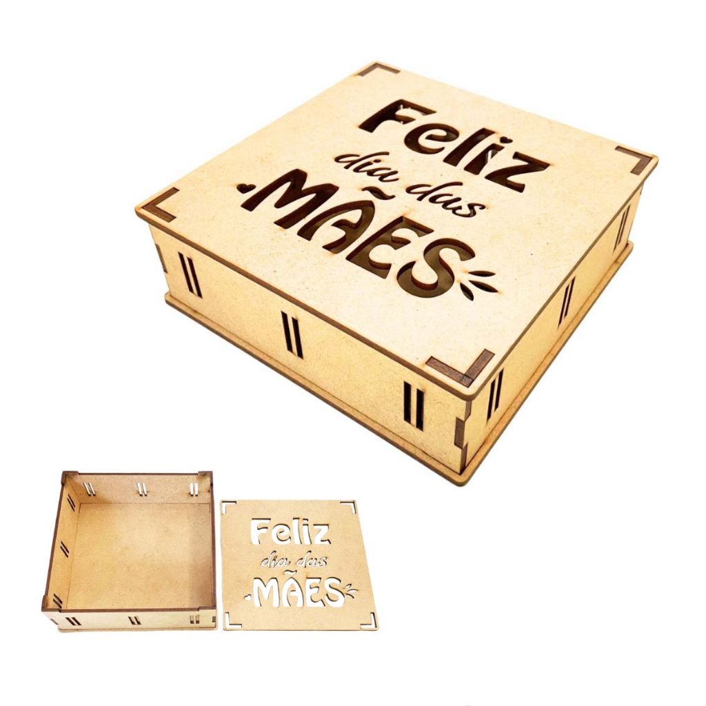 Kit 5 caixa caixinha mdf cru 20x20x5 cm feliz dia das mães artesanato festa lembrancinha mamãe