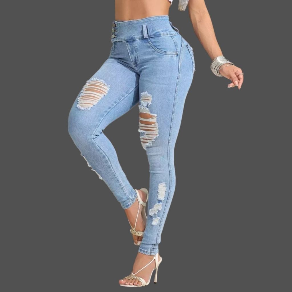 Calça Skinny feminina pit bull jeans  Cós Largo Modeladora e Sofisticada com Elástico Lateral Pit Bull Jeans