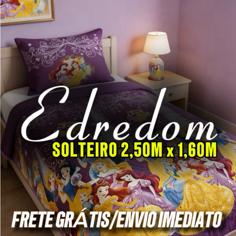 Edredom dupla face solteiro +1 Porta Travesseiro Algodão Infantil Personagens Kit 2 Peças Premium