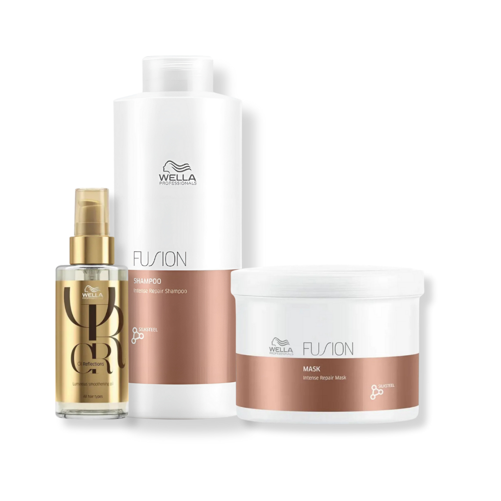 Wella Professionals Fusion - Shampoo 1L + Máscara Capilar 500ml + Óleo Capilar 100ml