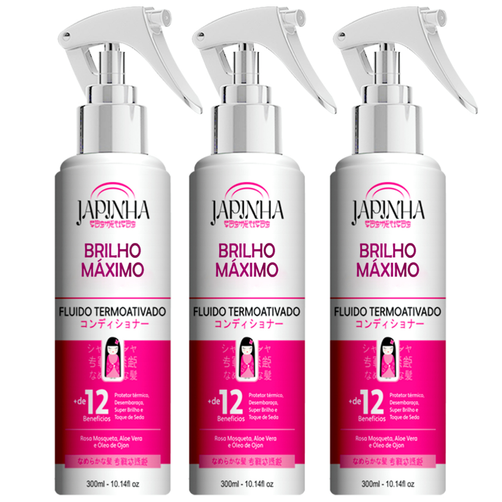 Kit 3 Spray Brilho Máximo Reconstrutor Protetor Térmico