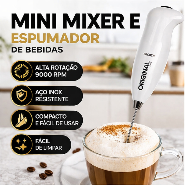 MINI MIXER MISTURADOR ELÉTRICO INOX PREMIUM P/ CAFÉ, CHÁ, ACHOCOLATADO, CAPUCCINO E BEBIDAS - ORIGINAL
