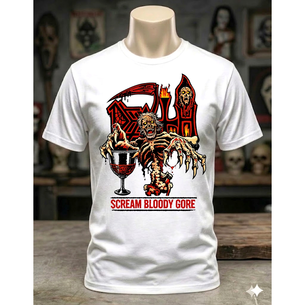 Camiseta Death Scream Bloody Gore Banda Death Metal Old School Branca