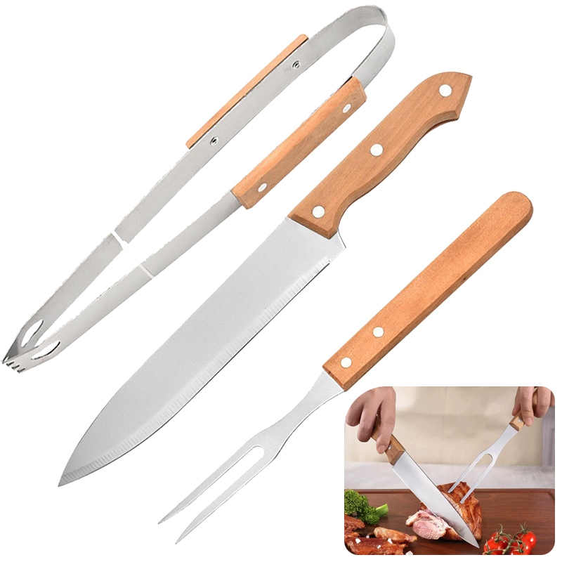 Kit de Churrasco Conjunto de 2 E 3 Peças Aço Inox Com Estojo Kit Churrasqueiro Presenteável