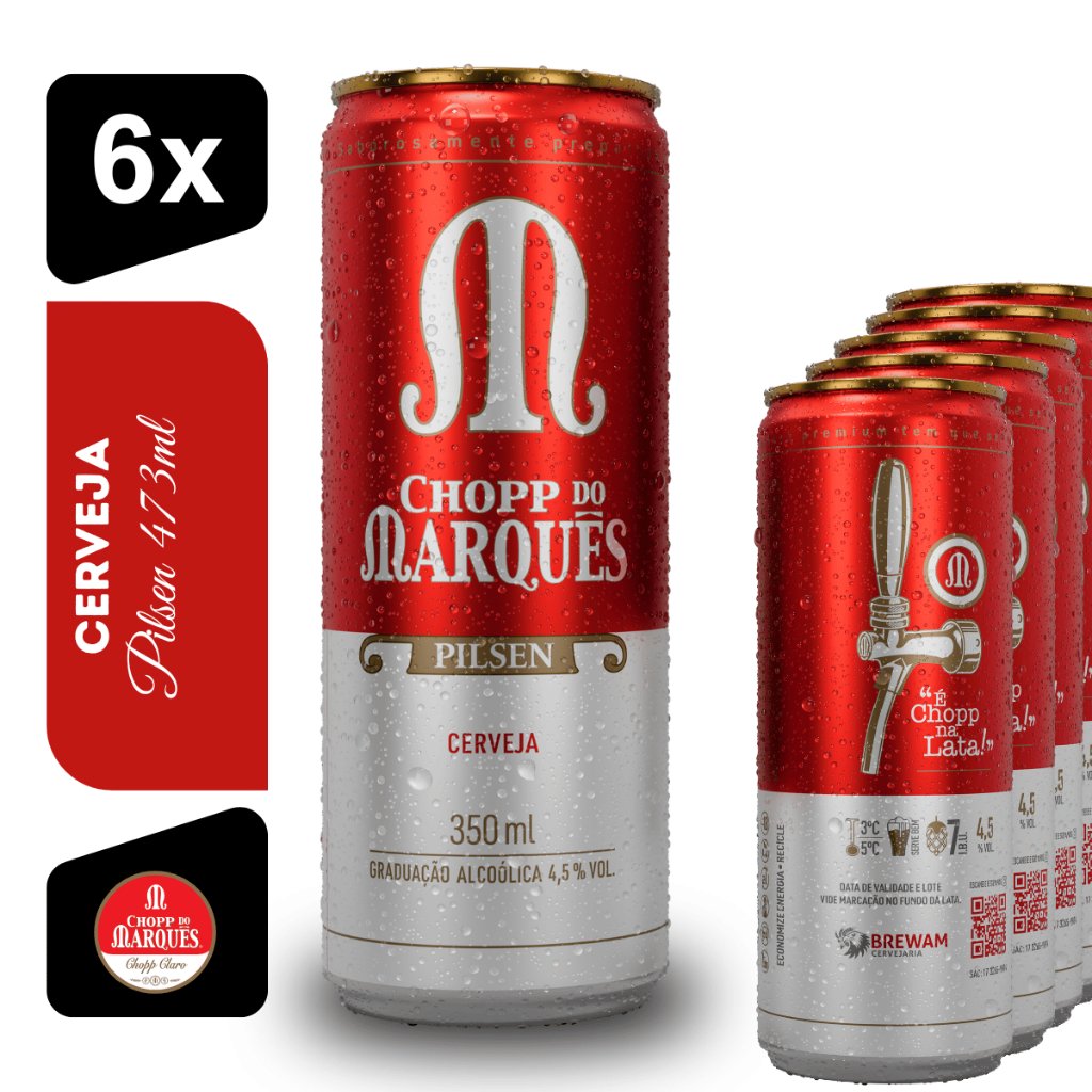 Cerveja Chopp do Marquês Pilsen 350ml Kit 6 unidades