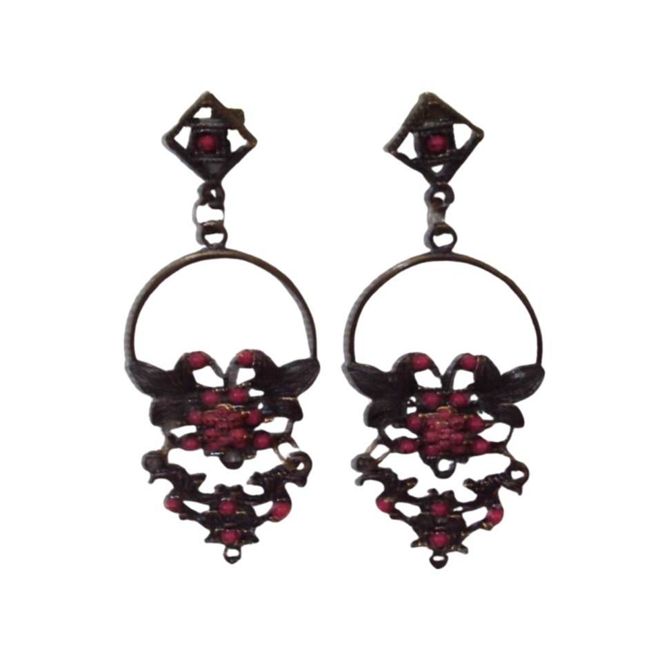 008 Bjb- Um par de Brincos- Maxi- Metal Bronze e Missangas- Artesanal- Acessórios de Moda- Acessórios de Moda