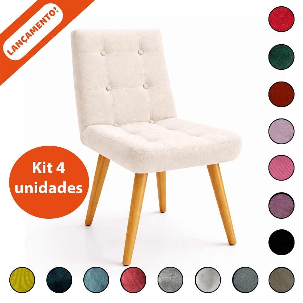 Kit 4 Cadeira Poltrona Decorativa Para Sala Eames Pé Palito 35cm Suede