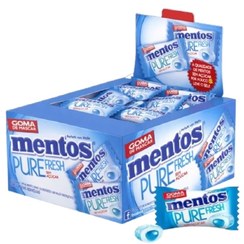 Chiclete Mentos Sortido Pure Fresh Sem Açúcar | Caixa c/60 Unidades | Festa, Revenda e Atacado