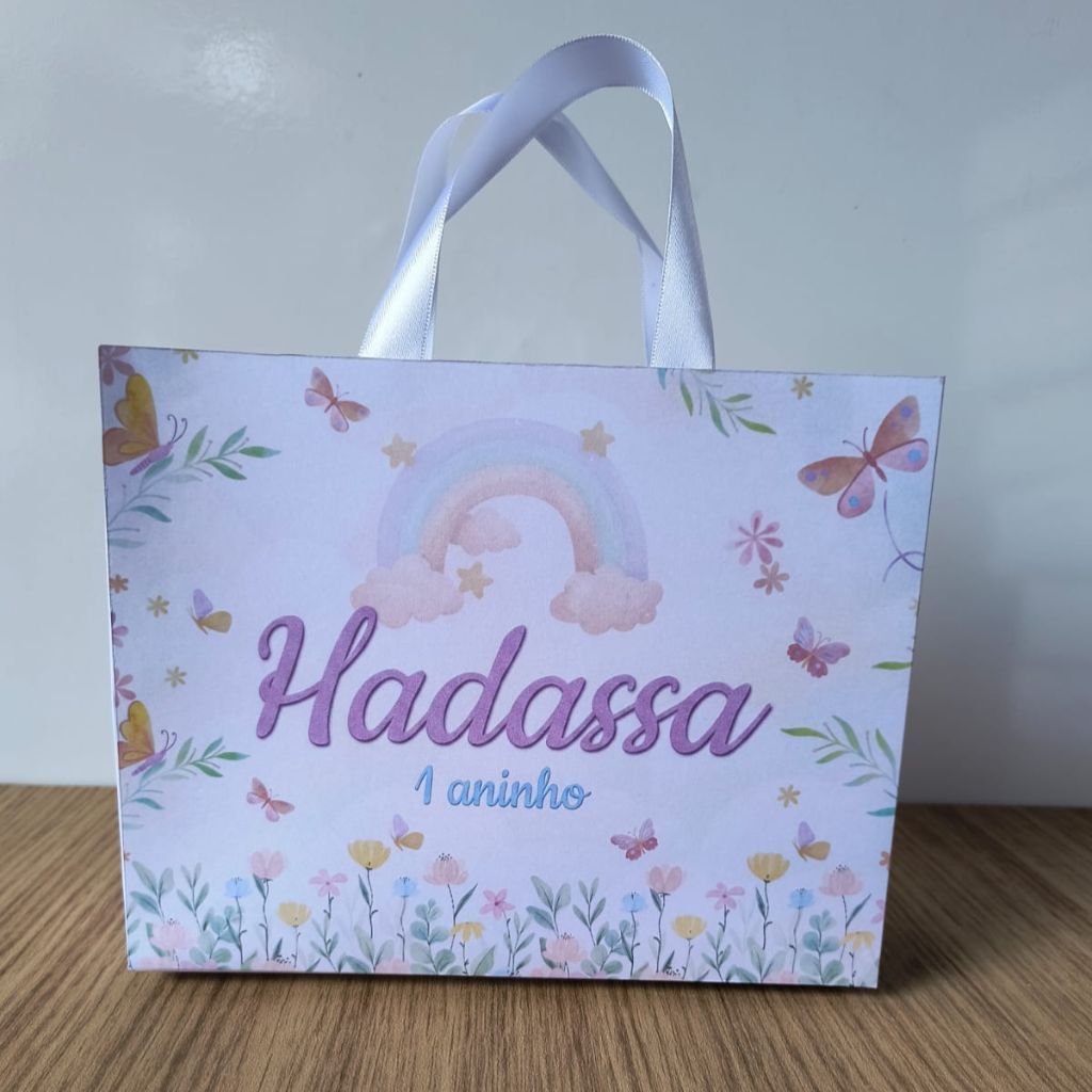 Sacolinhas Personalizadas Jardim Encantado Borboletas Infantil com Nome e Idade | Lembrancinha Pegue e Monte