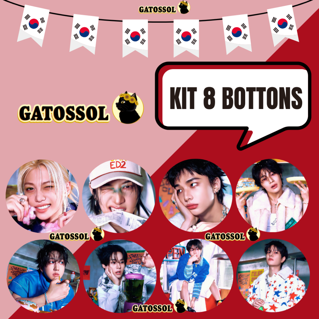 KIT STRAY KIDS 8 Bottons 4,5CM Broche STAY KPOP-IDOL-COREANO- K-POP Bottom/botton Boton Buton alfinete Boton Button Pin