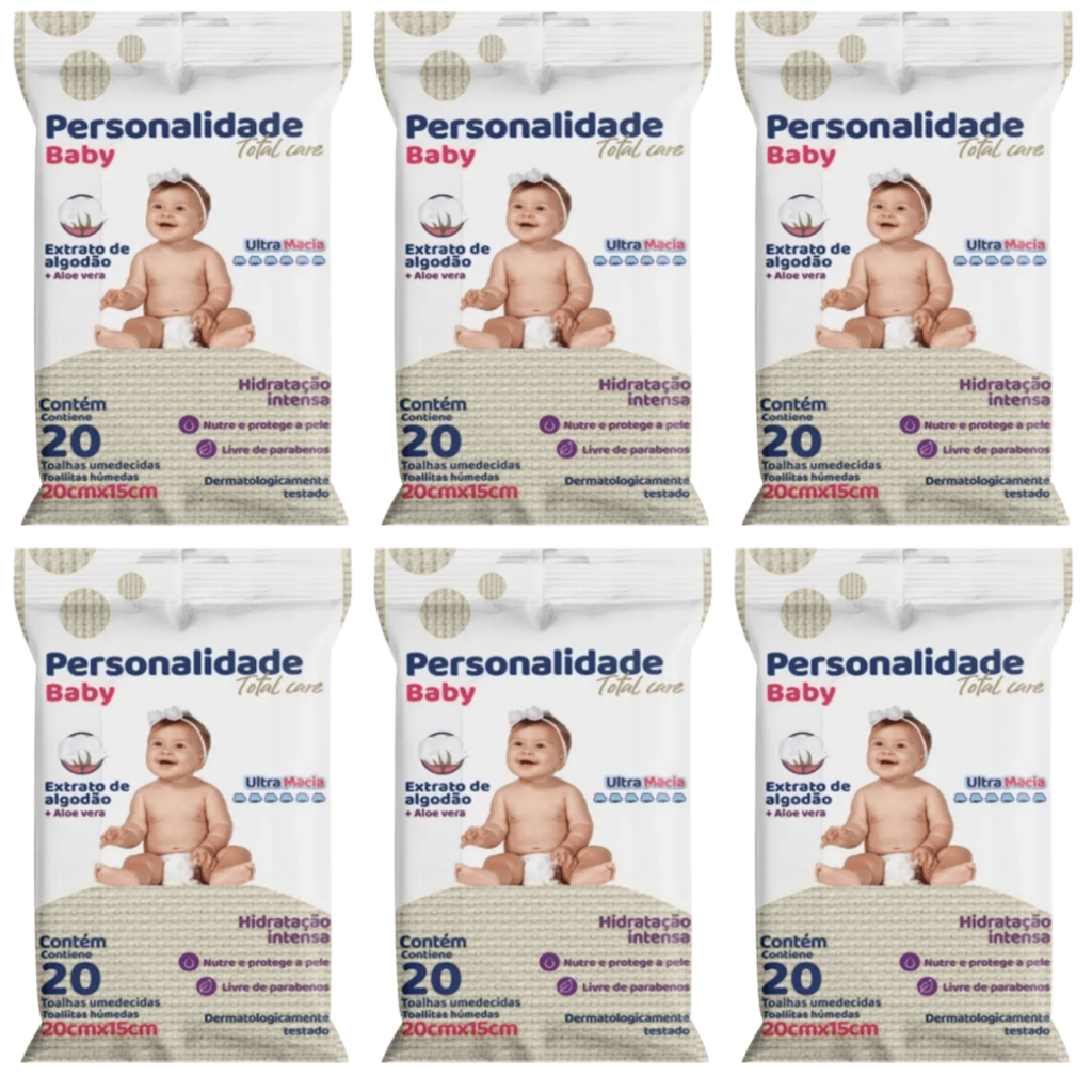 Personalidade Baby Total Care Kit 6 Pacotes Toalhas Umedecidas com 20 Unidades cada